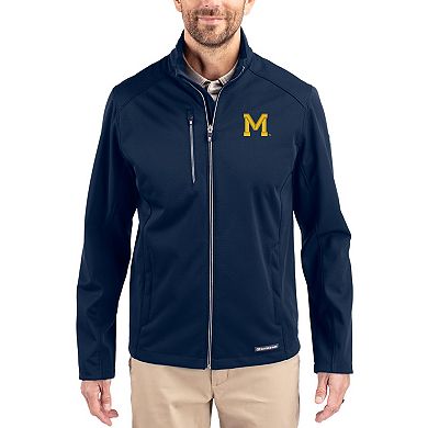 Men's Cutter & Buck Navy Michigan Wolverines Evoke Eco Softshell Recycled Full-Zip Jacket