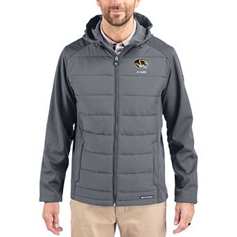 Men's Cutter & Buck Gray Missouri Tigers Evoke Hybrid Eco Softshell Recycled Full Zip Hooded Jacket