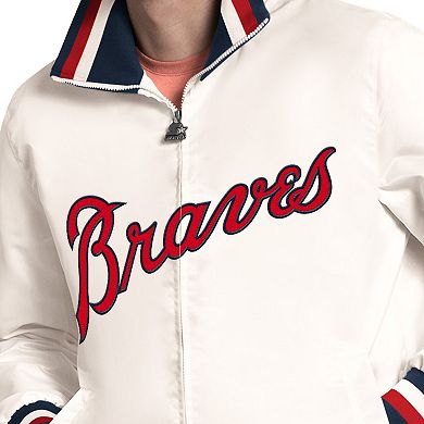 Men's Starter White Atlanta Braves The Captain Cooperstown Logo Full-Zip Varsity Jacket