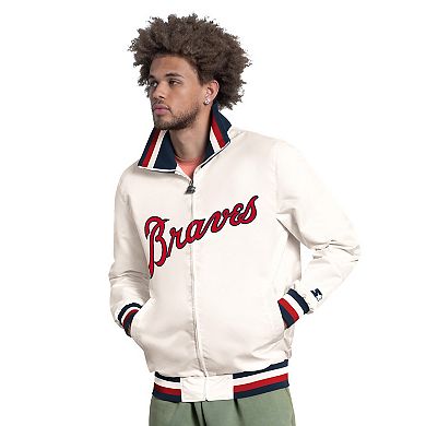 Men's Starter White Atlanta Braves The Captain Cooperstown Logo Full-Zip Varsity Jacket