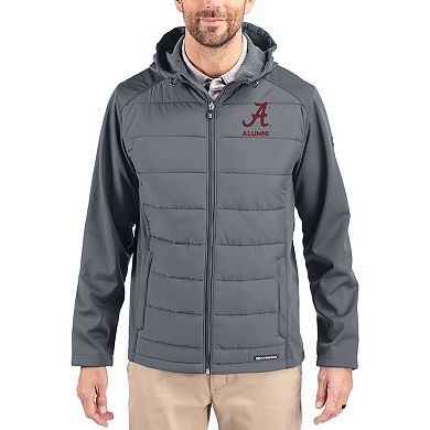 Men's Cutter & Buck Gray Alabama Crimson Tide Evoke Hybrid Eco Softshell Recycled Full Zip Hooded Jacket