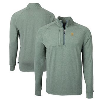 Men's Cutter & Buck Heather Green Notre Dame Fighting Irish Alumni Logo Adapt Eco Knit Heathered Recycled Quarter-Zip Pullover Top