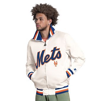 Men's Starter White New York Mets The Captain Cooperstown Logo Full-Zip Varsity Jacket