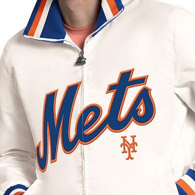 Men's Starter White New York Mets The Captain Cooperstown Logo Full-Zip Varsity Jacket