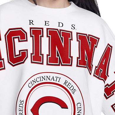 Women's G-III 4Her by Carl Banks White Cincinnati Reds Bleachers Cropped Pullover Sweatshirt