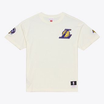 Men's Mitchell & Ness Cream Los Angeles Lakers Hardwood Classics Chainstitch Premium T-Shirt