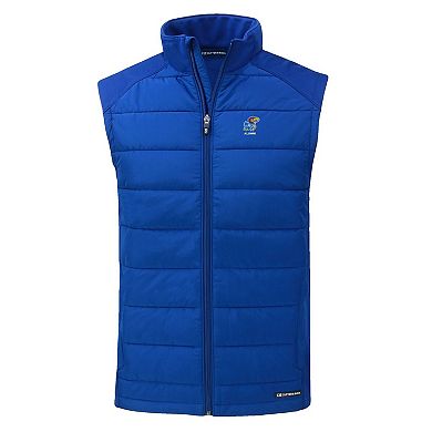 Men's Cutter & Buck Blue Kansas Jayhawks Evoke Hybrid Eco Softshell Recycled Full-Zip Vest