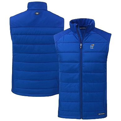 Men's Cutter & Buck Blue Kansas Jayhawks Evoke Hybrid Eco Softshell Recycled Full-Zip Vest
