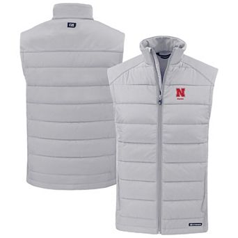 Men's Cutter & Buck Gray Nebraska Huskers Evoke Hybrid Eco Softshell Recycled Full-Zip Vest