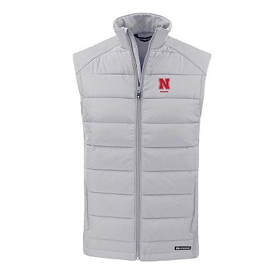 Men's Cutter & Buck Gray Nebraska Huskers Evoke Hybrid Eco Softshell Recycled Full-Zip Vest