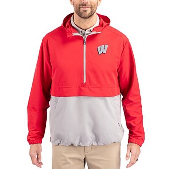 Men's Cutter & Buck Red Wisconsin Badgers Charter Eco Recycled Half-Zip Anorak Jacket