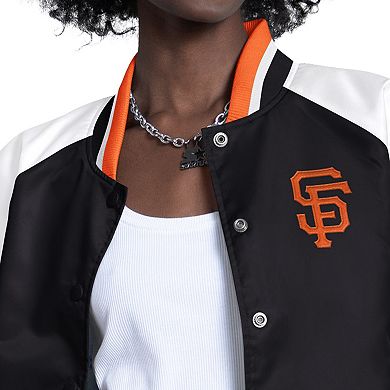 Women's Starter White/Black San Francisco Giants Blitz Varsity Raglan Full-Snap Satin Jacket