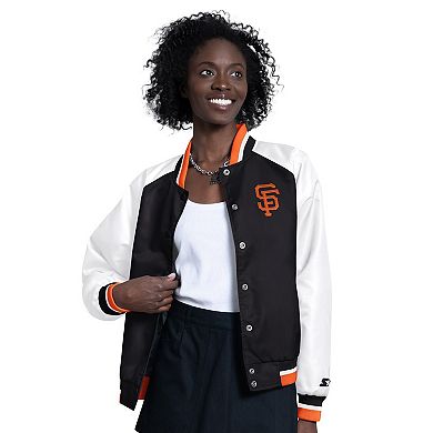 Women's Starter White/Black San Francisco Giants Blitz Varsity Raglan Full-Snap Satin Jacket