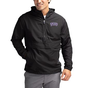Men's Cutter & Buck Black TCU Horned Frogs Charter Eco Recycled Half-Zip Anorak Jacket