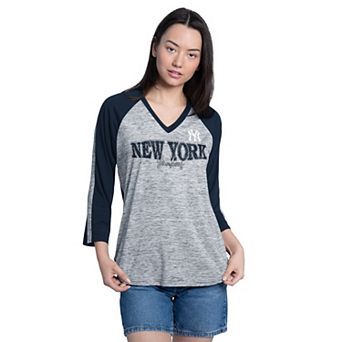 Women's G-III 4Her by Carl Banks Navy/Grey New York Yankees Speed Training 3/4-Sleeve V-Neck T-Shirt
