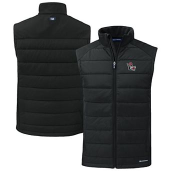 Men's Cutter & Buck Black NC State Wolfpack Evoke Hybrid Eco Softshell Recycled Full-Zip Vest