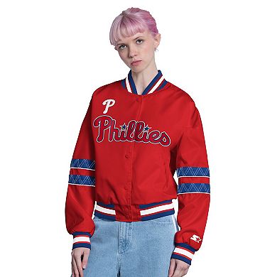 Women's Starter Red Philadelphia Phillies Interception Full-Snap Varsity Jacket