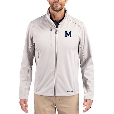 Men's Cutter & Buck Gray Michigan Wolverines Evoke Eco Softshell Recycled Full-Zip Jacket