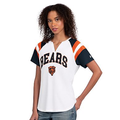 Women's Starter White Chicago Bears Game On Raglan Notch Neck T-Shirt