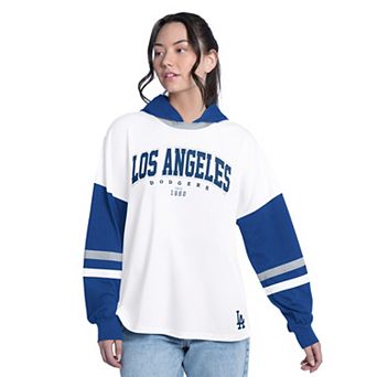 Women's G-III 4Her by Carl Banks White/Royal Los Angeles Dodgers Key Player Oversized Hooded Long Sleeve T-Shirt