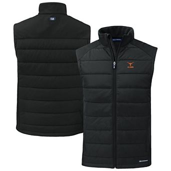 Men's Cutter & Buck Black Texas Longhorns Evoke Hybrid Eco Softshell Recycled Full-Zip Vest