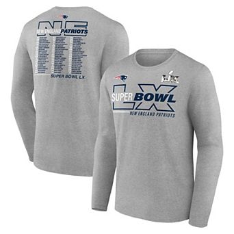 Men's Fanatics Heather Gray New England Patriots Super Bowl LX Roster Long Sleeve T-Shirt