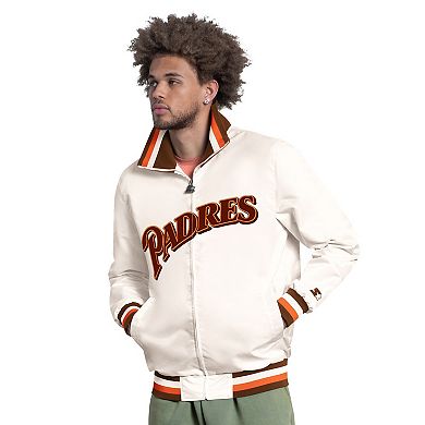 Men's Starter White San Diego Padres The Captain Cooperstown Logo Full-Zip Varsity Jacket