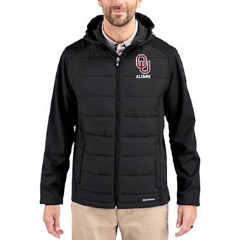 Men's Cutter & Buck Black Oklahoma Sooners Evoke Hybrid Eco Softshell Recycled Full Zip Hooded Jacket