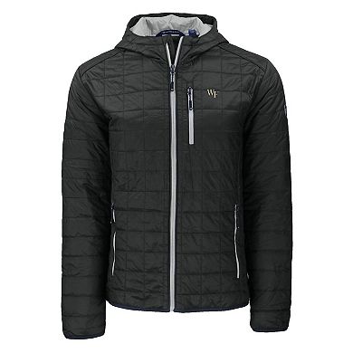 Men's Cutter & Buck Black Wake Forest Demon Deacons Rainier Eco PrimaLoft Hooded Full-Zip Jacket