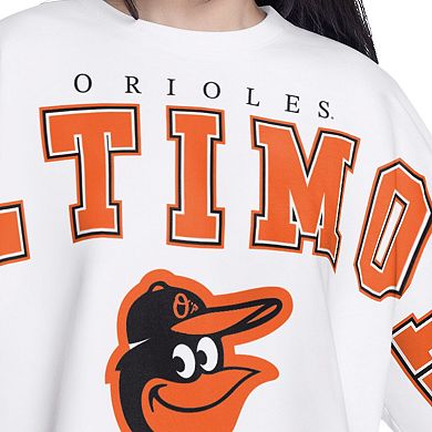 Women's G-III 4Her by Carl Banks White Baltimore Orioles Bleachers Cropped Pullover Sweatshirt