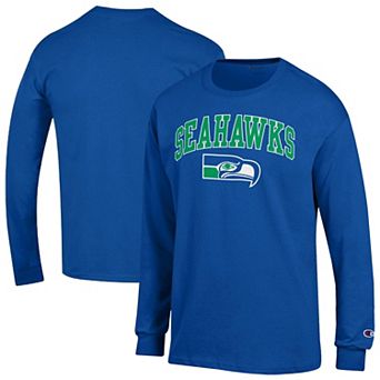 Men's Champion Royal Seattle Seahawks Arch Over Logo Long Sleeve T-Shirt