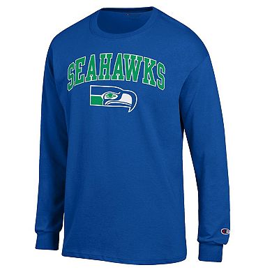 Men's Champion Royal Seattle Seahawks Arch Over Logo Long Sleeve T-Shirt