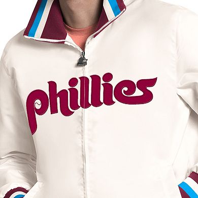 Men's Starter White Philadelphia Phillies The Captain Cooperstown Logo Full-Zip Varsity Jacket