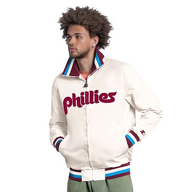 Men's Starter White Philadelphia Phillies The Captain Cooperstown Logo Full-Zip Varsity Jacket