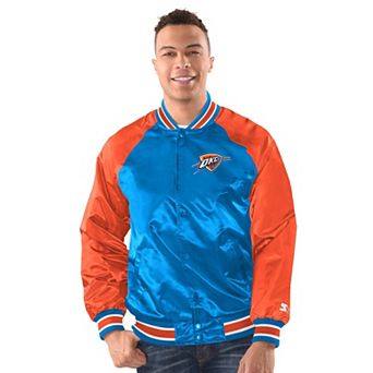 Men's Starter Blue/Orange Oklahoma City Thunder Inductee Full-Snap Varsity Jacket