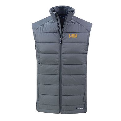 Men's Cutter & Buck Gray LSU Tigers Evoke Hybrid Eco Softshell Recycled Full-Zip Vest