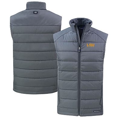 Men's Cutter & Buck Gray LSU Tigers Evoke Hybrid Eco Softshell Recycled Full-Zip Vest