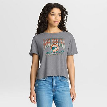 Women's Fanatics Heather Gray Miami Dolphins Overplayed Tribute Tri-Blend Boxy T-Shirt