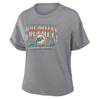 Women's Fanatics Heather Gray Miami Dolphins Overplayed Tribute Tri-Blend Boxy T-Shirt