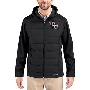 Men's Cutter & Buck Black NC State Wolfpack Evoke Hybrid Eco Softshell Recycled Full Zip Hooded Jacket
