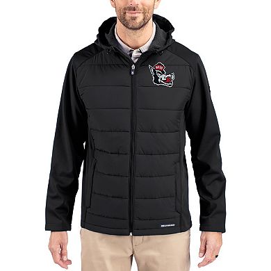 Men's Cutter & Buck Black NC State Wolfpack Evoke Hybrid Eco Softshell Recycled Full Zip Hooded Jacket