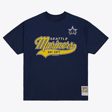 Men's Mitchell & Ness Navy Seattle Mariners Script Sweep Arch T-Shirt