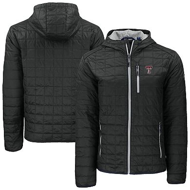 Men's Cutter & Buck Black Texas Tech Red Raiders Rainier Eco PrimaLoft Hooded Full-Zip Jacket