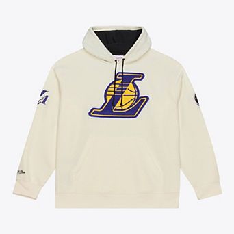 Men's Mitchell & Ness Cream Los Angeles Lakers Hardwood Classics Chainstitch Premium Fleece Hoodie