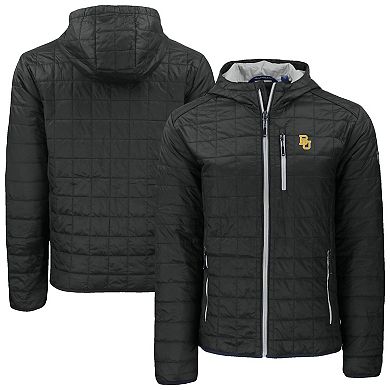 Men's Cutter & Buck Black Baylor Bears Rainier Eco PrimaLoft Hooded Full-Zip Jacket