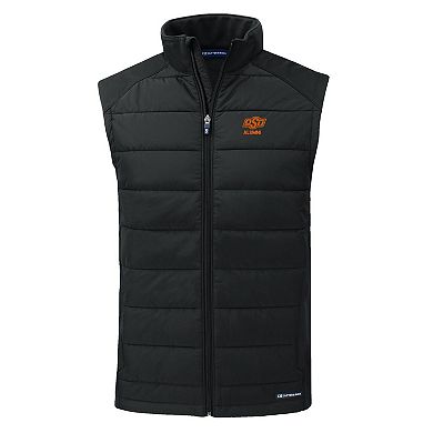 Men's Cutter & Buck Black Oklahoma State Cowboys Evoke Hybrid Eco Softshell Recycled Full-Zip Vest
