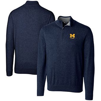 Men's Cutter & Buck Navy Michigan Wolverines Alumni Logo Lakemont Tri-Blend Quarter-Zip Pullover Sweater