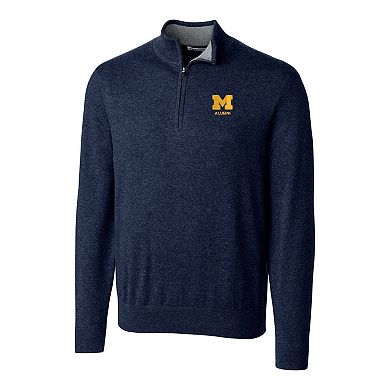 Men's Cutter & Buck Navy Michigan Wolverines Alumni Logo Lakemont Tri-Blend Quarter-Zip Pullover Sweater