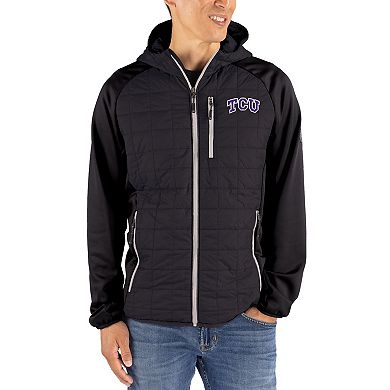 Men's Cutter & Buck Black TCU Horned Frogs Rainier Eco Hybrid PrimaLoft Raglan Full-Zip Jacket