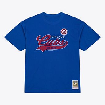Men's Mitchell & Ness Royal Chicago Cubs Script Sweep Arch T-Shirt